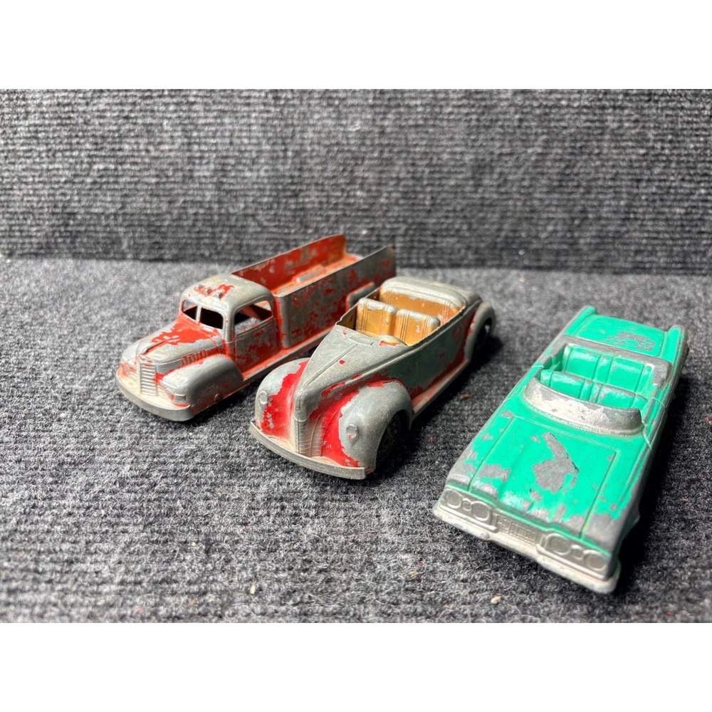 Vintage Tootsietoy Diecast Metal Vehicle Lot Red Truck Teal Convertible USA Made